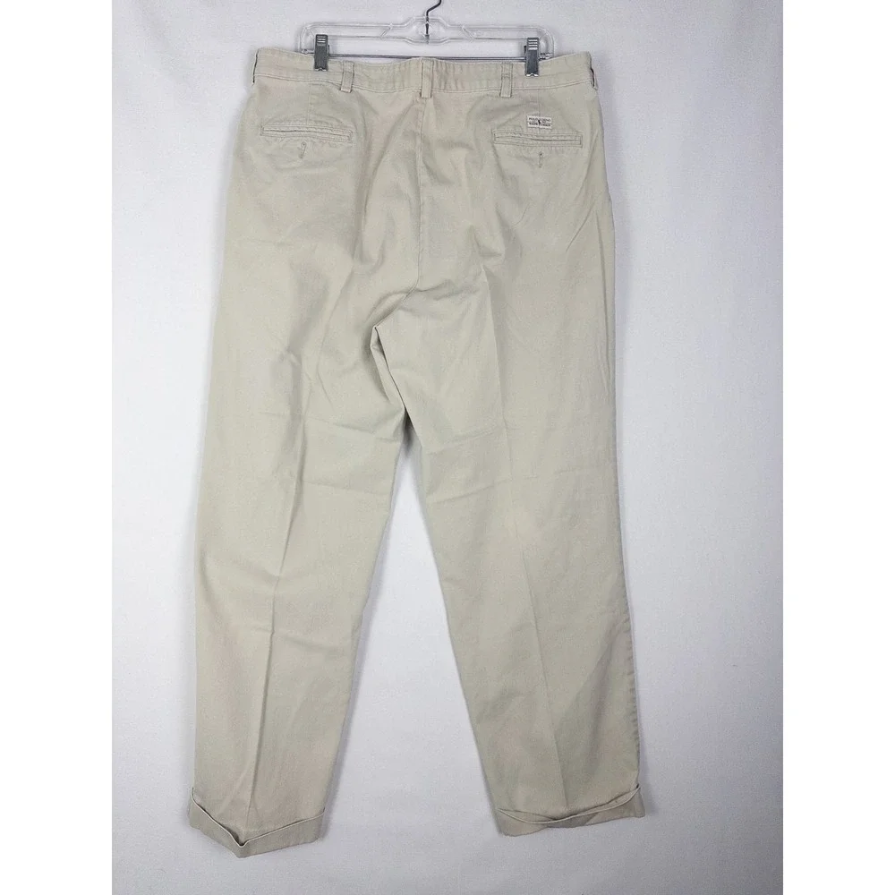 VTG Polo Ralph Lauren Pants‎ Mens 40x32 Beige Pleated Casual Cotton Chino